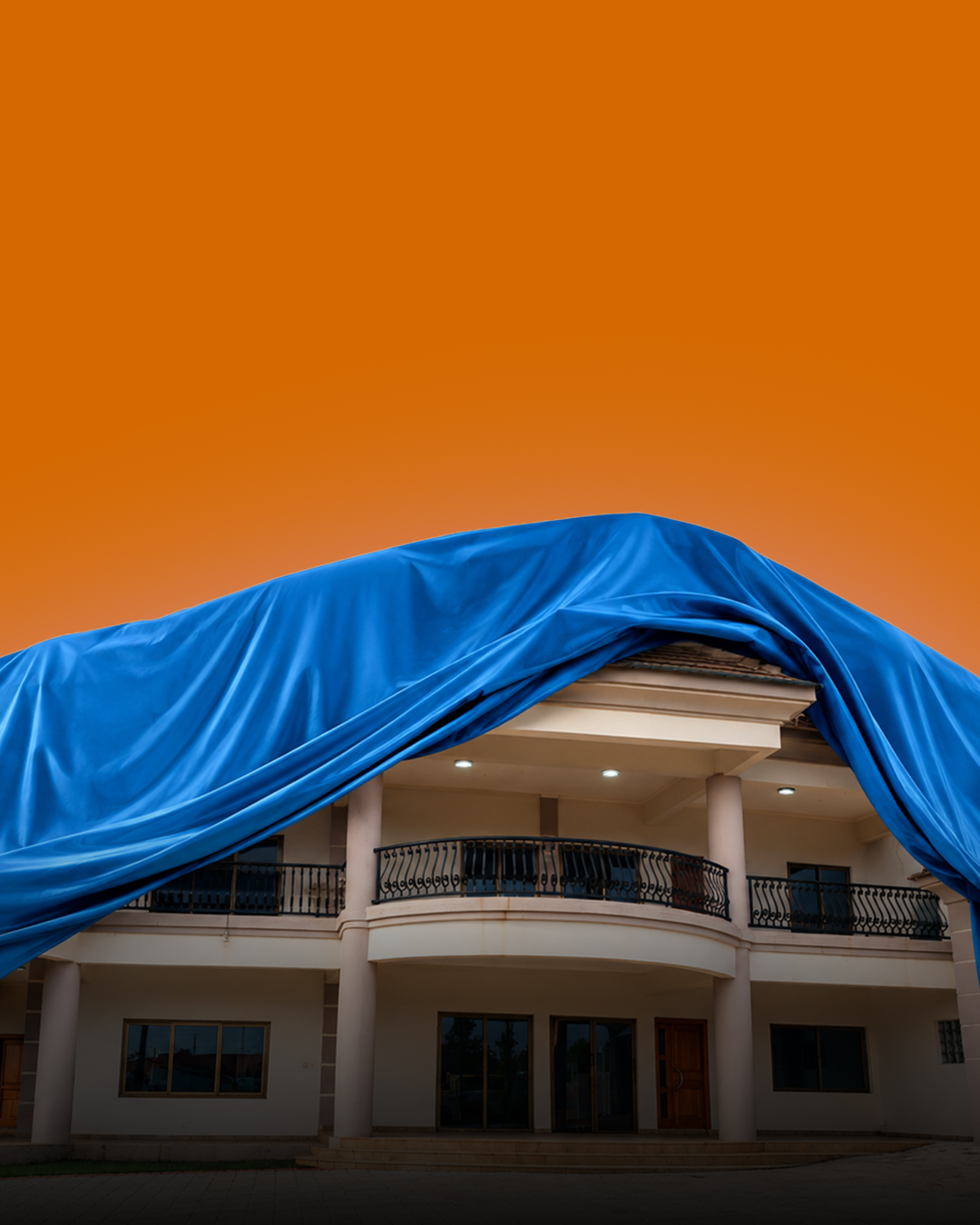 A house covered for a grand unveiling, promoting the Kumasi Solar Masterclass and Grand Opening